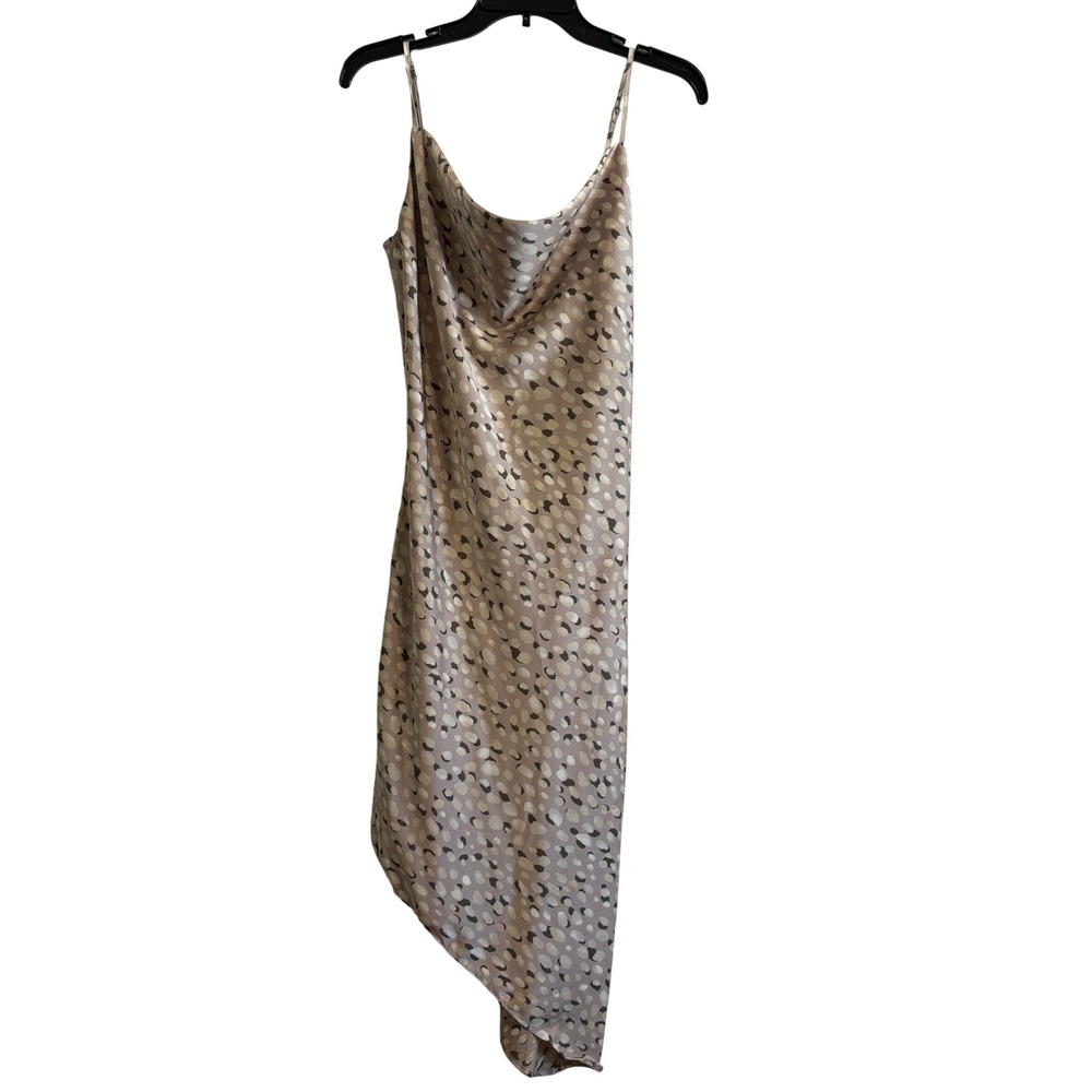 Forever 21 Womens Slip Dress Size M Cowl Neck Asymmetrical Animal Print Tan NWOT
